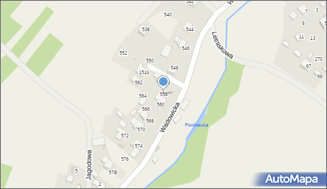 Ponikiew, Wadowicka, 558, mapa Ponikiew