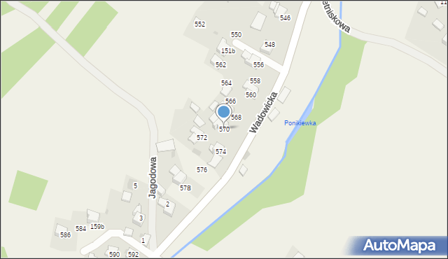 Ponikiew, Wadowicka, 570, mapa Ponikiew