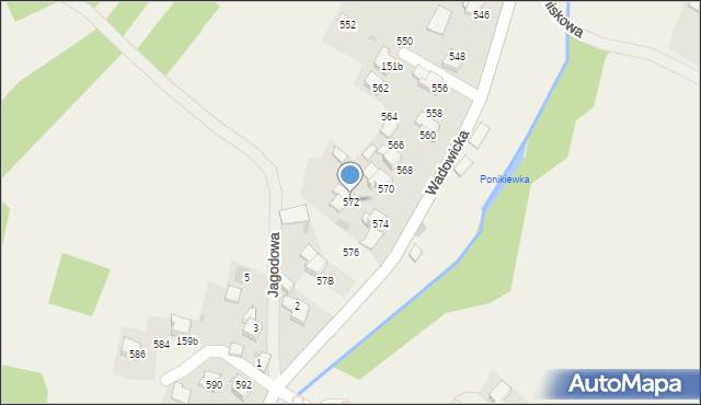 Ponikiew, Wadowicka, 572, mapa Ponikiew