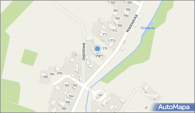 Ponikiew, Wadowicka, 578, mapa Ponikiew