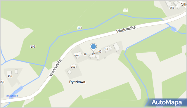Ponikiew, Wadowicka, 97, mapa Ponikiew