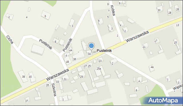 Pustelnik, Warszawska, 34a, mapa Pustelnik