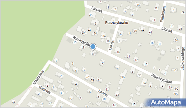 Puszczykowo, Wawrzyniaka Piotra, ks., 11, mapa Puszczykowo