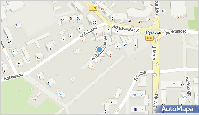 Pyrzyce, Wały Bolesława Chrobrego, 4, mapa Pyrzyce