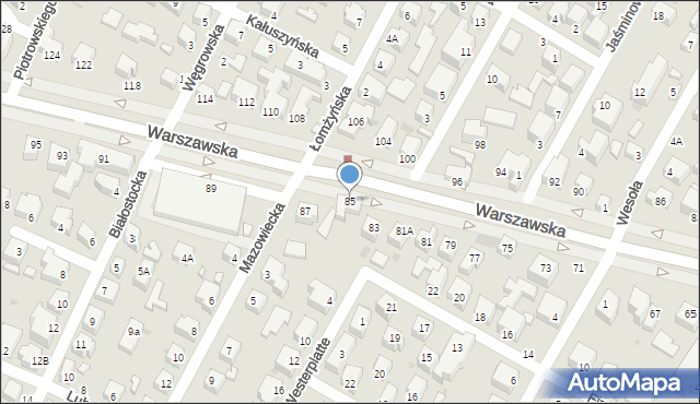 Siedlce, Warszawska, 85, mapa Siedlce