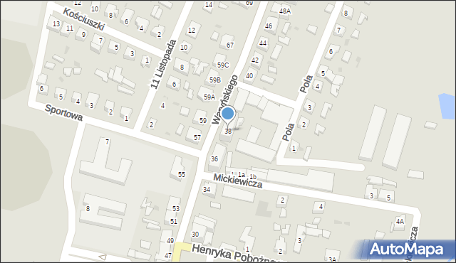 Sława, Waryńskiego Ludwika, 38, mapa Sława