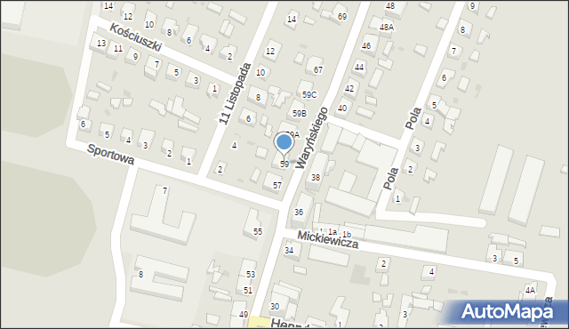 Sława, Waryńskiego Ludwika, 59, mapa Sława
