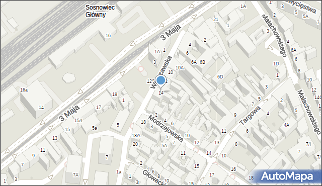 Sosnowiec, Warszawska, 14, mapa Sosnowca