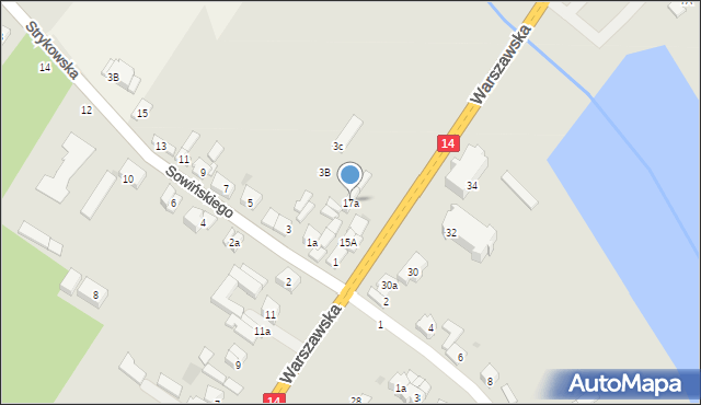 Stryków, Warszawska, 17a, mapa Stryków
