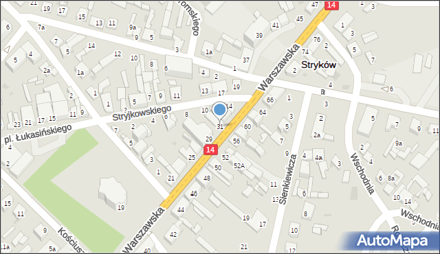Stryków, Warszawska, 31, mapa Stryków