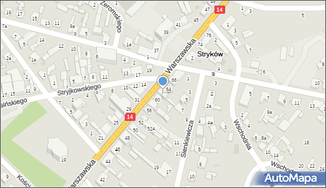 Stryków, Warszawska, 62, mapa Stryków