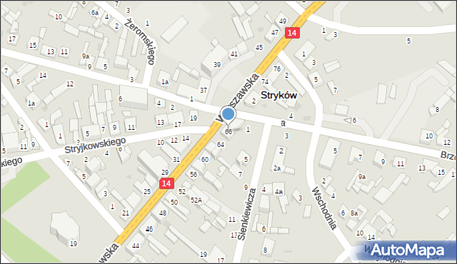 Stryków, Warszawska, 66, mapa Stryków