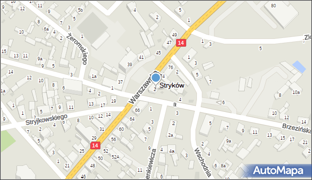 Stryków, Warszawska, 70, mapa Stryków