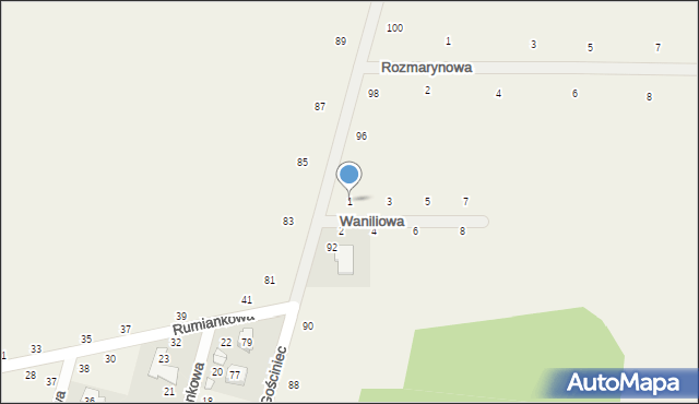 Suszno, Waniliowa, 1, mapa Suszno