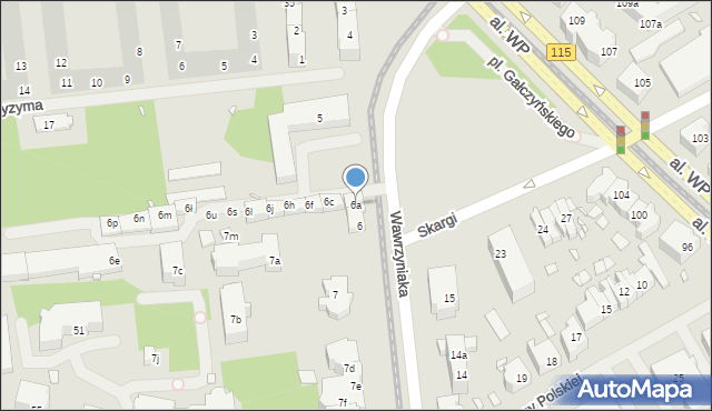 Szczecin, Wawrzyniaka Piotra, ks., 6a, mapa Szczecina