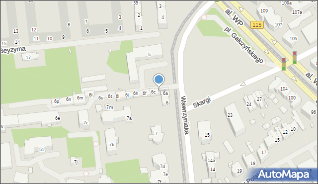 Szczecin, Wawrzyniaka Piotra, ks., 6b, mapa Szczecina