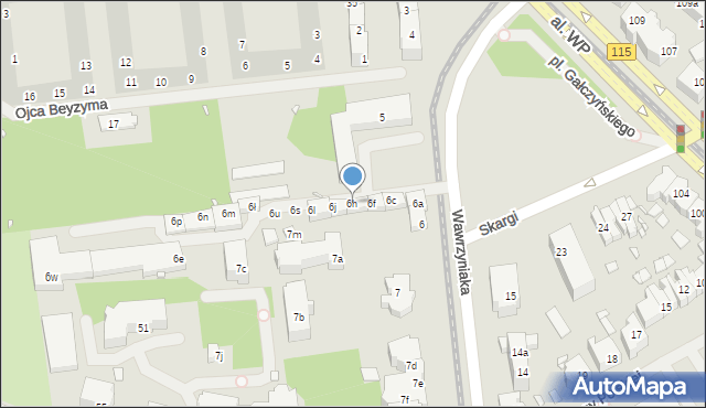Szczecin, Wawrzyniaka Piotra, ks., 6h, mapa Szczecina