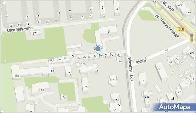 Szczecin, Wawrzyniaka Piotra, ks., 6i, mapa Szczecina
