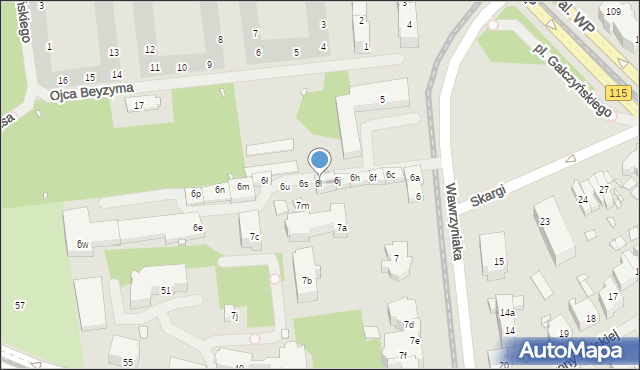 Szczecin, Wawrzyniaka Piotra, ks., 6l, mapa Szczecina