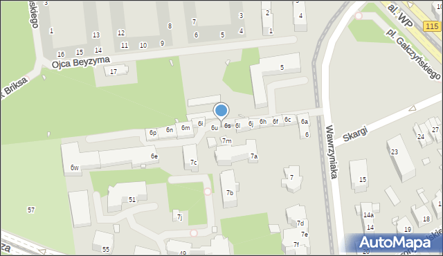 Szczecin, Wawrzyniaka Piotra, ks., 6t, mapa Szczecina