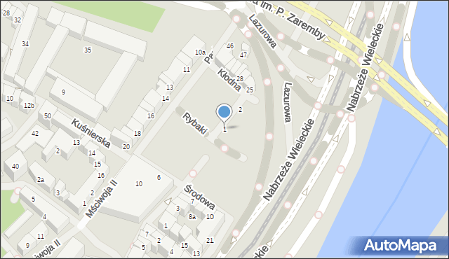 Szczecin, Warzywna, 1, mapa Szczecina