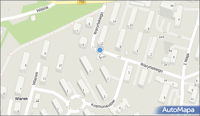 Tarnobrzeg, Waryńskiego Ludwika, 7a, mapa Tarnobrzegu