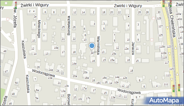 Toruń, Warmińska, 14, mapa Torunia