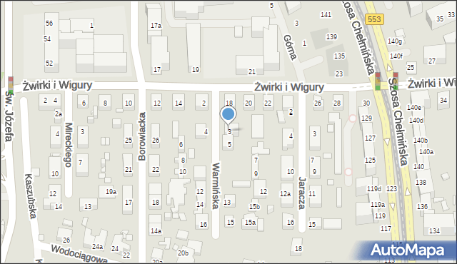 Toruń, Warmińska, 3, mapa Torunia