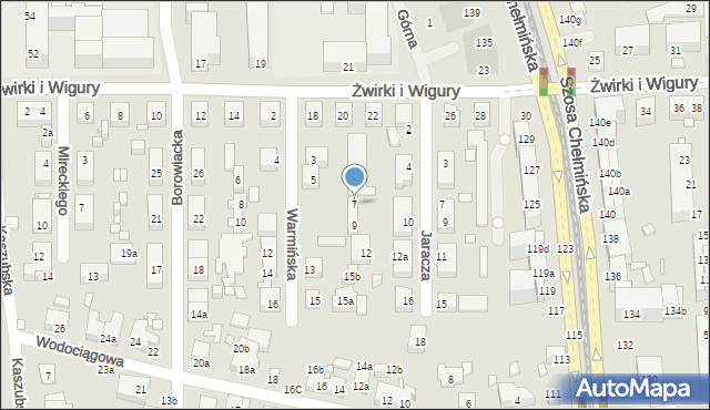 Toruń, Warmińska, 7, mapa Torunia