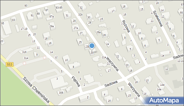 Toruń, Warzywna, 23, mapa Torunia