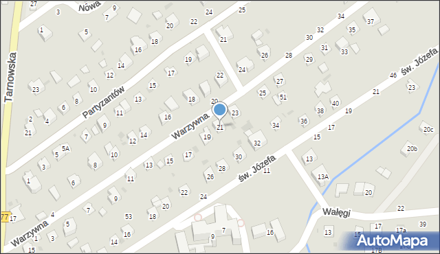 Tuchów, Warzywna, 21, mapa Tuchów