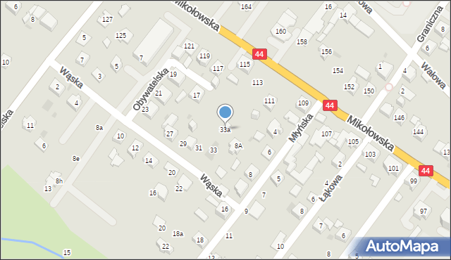 Tychy, Wąska, 33a, mapa Tychów