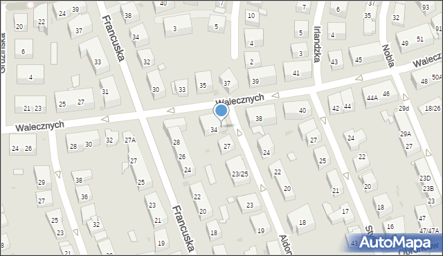 Warszawa, Walecznych, 36, mapa Warszawy