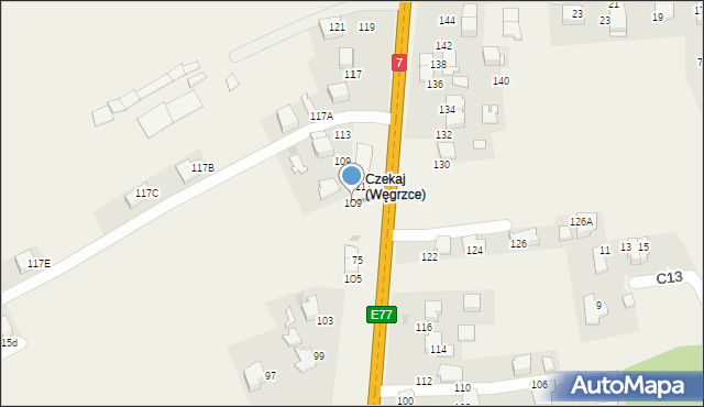 Węgrzce, Warszawska, 109, mapa Węgrzce