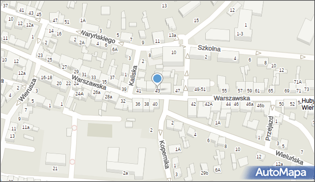Wieruszów, Warszawska, 43, mapa Wieruszów