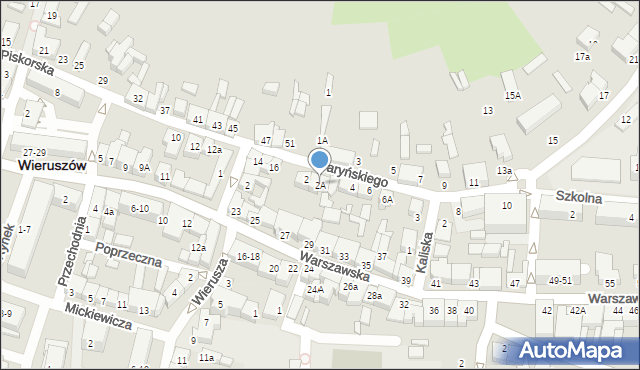 Wieruszów, Waryńskiego Ludwika, 2A, mapa Wieruszów
