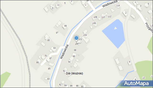 Woźniki, Wadowicka, 100, mapa Woźniki