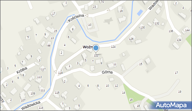 Woźniki, Wadowicka, 122, mapa Woźniki