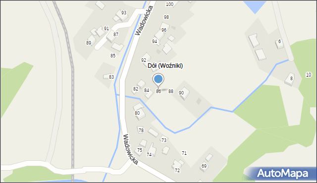 Woźniki, Wadowicka, 86, mapa Woźniki