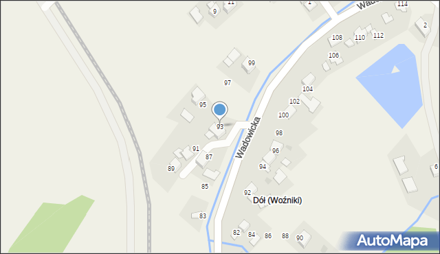 Woźniki, Wadowicka, 93, mapa Woźniki