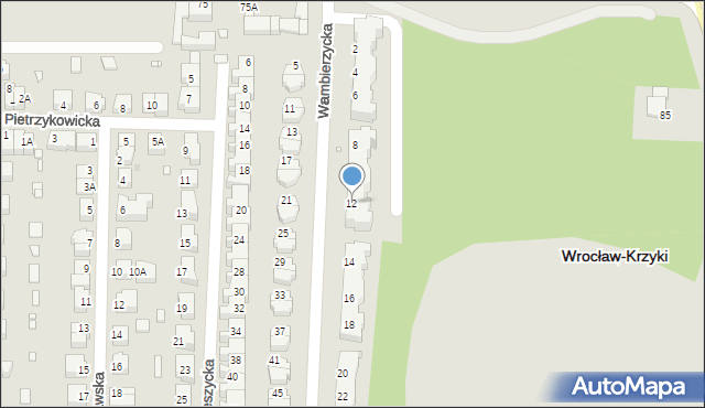 Wrocław, Wambierzycka, 12, mapa Wrocławia