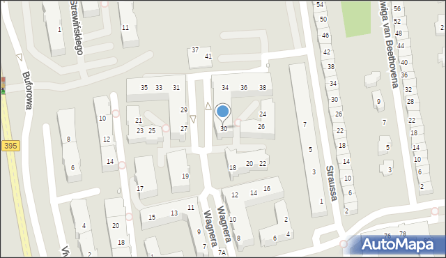 Wrocław, Wagnera Ryszarda, 30, mapa Wrocławia