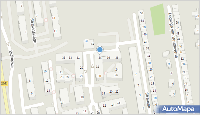Wrocław, Wagnera Ryszarda, 34, mapa Wrocławia