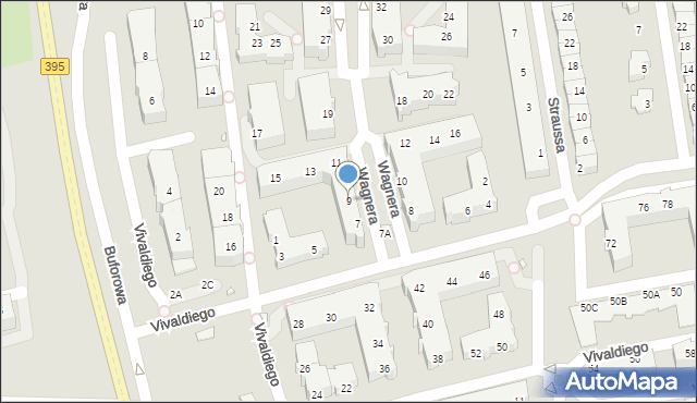 Wrocław, Wagnera Ryszarda, 9, mapa Wrocławia