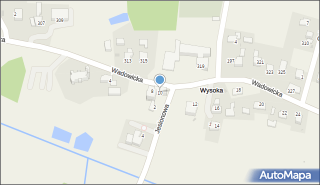 Wysoka, Wadowicka, 10, mapa Wysoka