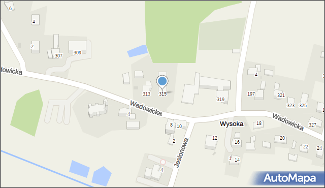 Wysoka, Wadowicka, 315, mapa Wysoka