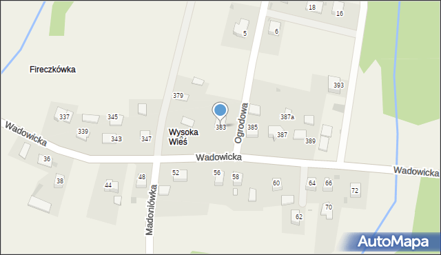 Wysoka, Wadowicka, 383, mapa Wysoka