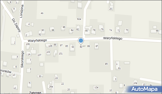 Zabrzeg, Waryńskiego Ludwika, 91, mapa Zabrzeg