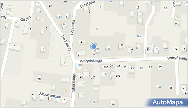 Zabrzeg, Waryńskiego Ludwika, 92, mapa Zabrzeg