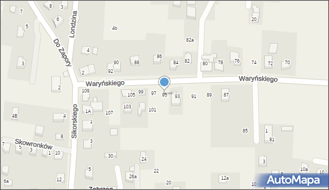 Zabrzeg, Waryńskiego Ludwika, 95, mapa Zabrzeg